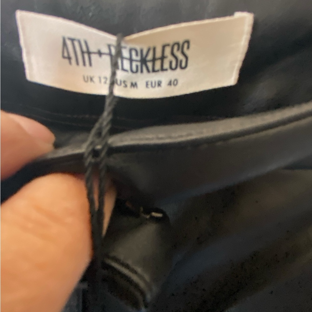 Black Relaxed Fit Patented Leather Dress Pants with Tailored Style - Picture 6 of 7